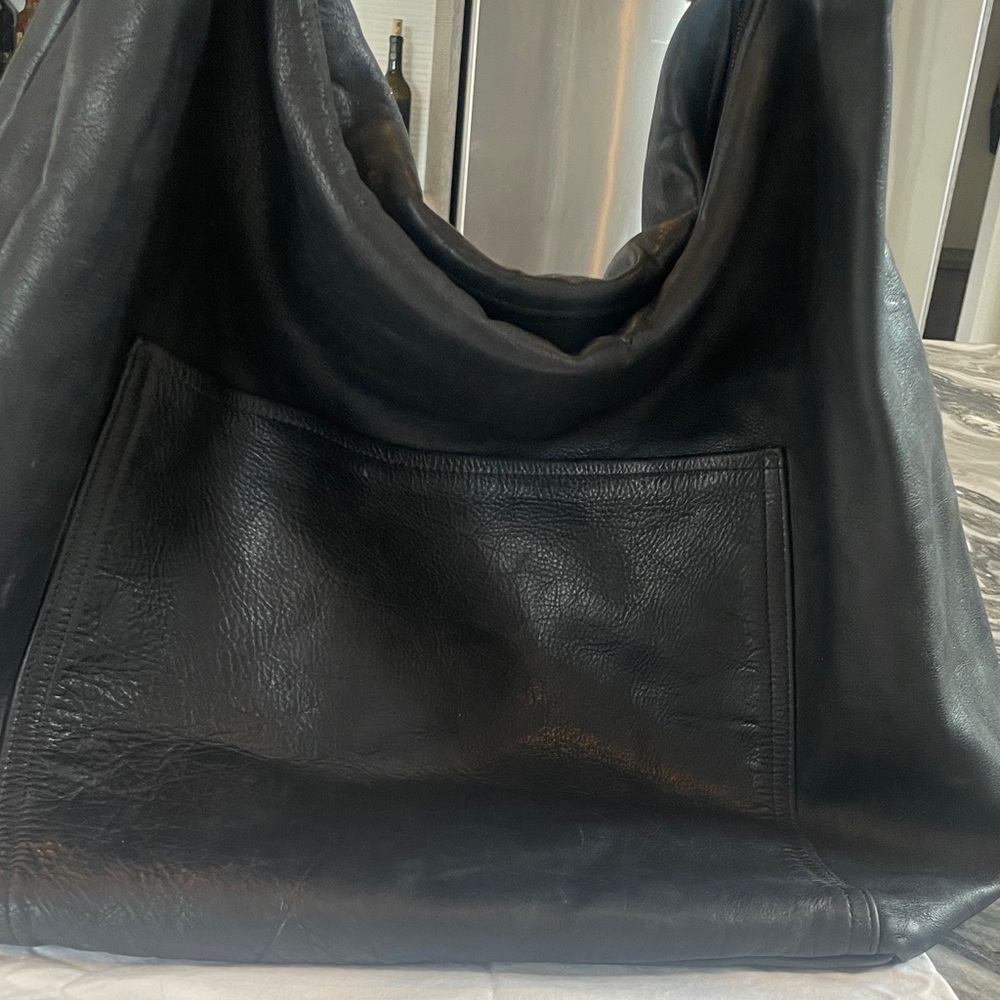 Black Leather Hobo Shoulder Bag